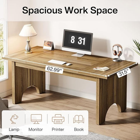 OfficeIn 63” Executive Desk – Large Wooden Office Desk with Double Pedestal, Modern Workstation & Study Writing Table for Home Office