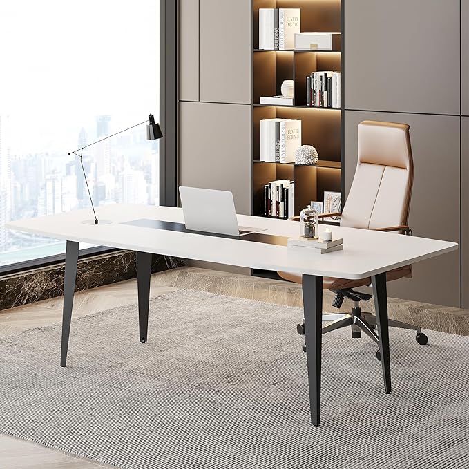 OfficeIn 70” Executive Desk – Modern Office Computer Desk with Sturdy Metal Legs, Large Boat-Shaped Workstation for Home Office