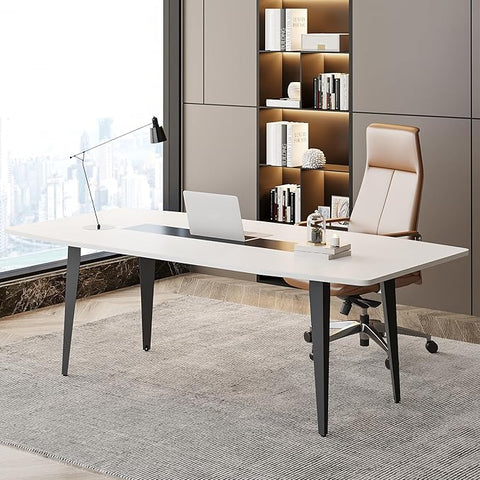 OfficeIn 70” Executive Desk – Modern Office Computer Desk with Sturdy Metal Legs, Large Boat-Shaped Workstation for Home Office
