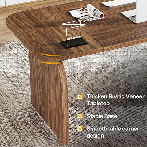 OfficeIn 63” Wood Executive Desk – Large Rectangular Computer Workstation, Retro Crafting Table, Business Furniture for Home Office