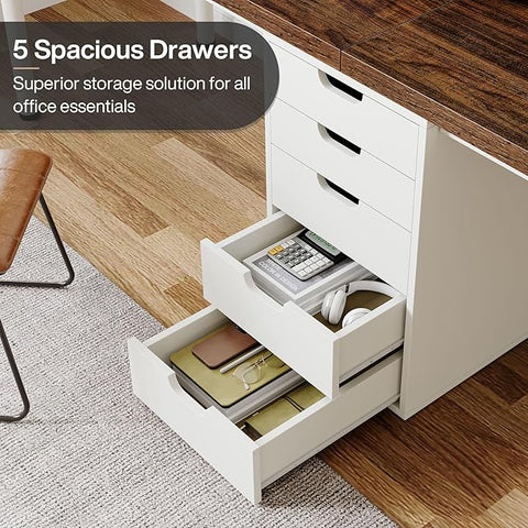 Extra Long Double Computer Desk – Two-Person Workstation with 5 Drawers, Modern Home Office Study Writing Table (Brown/White)