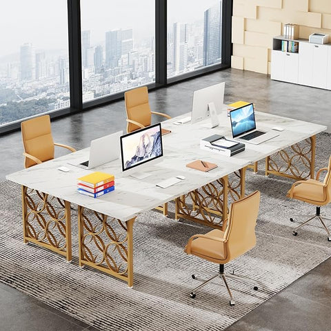 White & Gold Conference Table – Modern Office Meeting Desk for 4-6 People | Elegant Boardroom Furniture