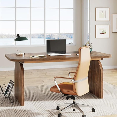 OfficeIn 63” Wood Executive Desk – Large Rectangular Computer Workstation, Retro Crafting Table, Business Furniture for Home Office