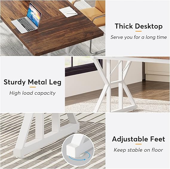 OfficeIn 70.8" Executive Desk – Large Modern Office Workstation (Brown/White)