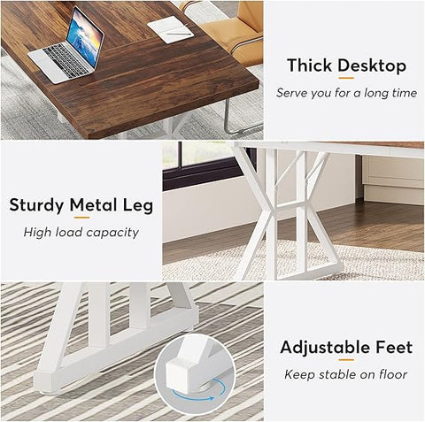 OfficeIn 70.8" Executive Desk – Large Modern Office Workstation (Brown/White)
