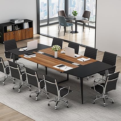 OfficeIn 8FT Boat-Shaped Conference Table – Modern Boardroom Desk (Walnut & Black)