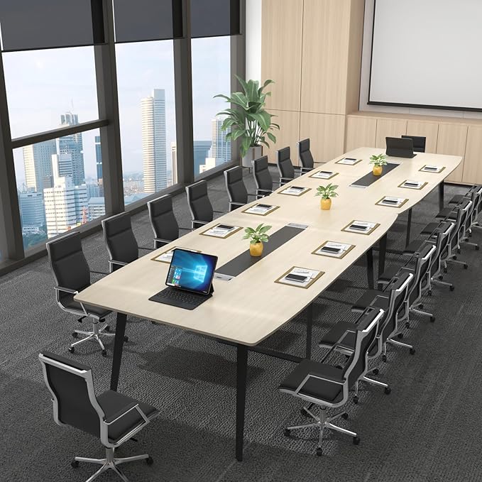 OfficeIn 94" Boat-Shaped Conference Table – Large Meeting Table with Grommet for Office & Boardroom