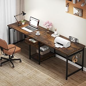 OfficeIn 79" Extra Long Double Desk – 2-Person Workstation with Drawers & Storage