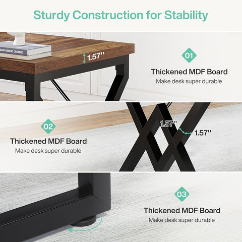 OfficeIn 63" Industrial Executive Desk – Heavy-Duty 300 lb Capacity, Vintage Brown & Black