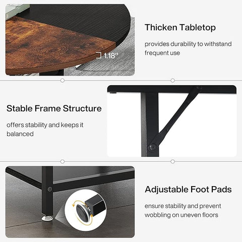 Round Conference Table – Modern Office Meeting Table for 4–6 People with Storage Shelf & Sturdy Metal Legs