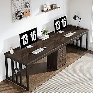 OfficeIn 78.7” Extra Long Two-Person Desk with File Cabinet – Spacious Computer Desk with Storage Drawers for Home Office