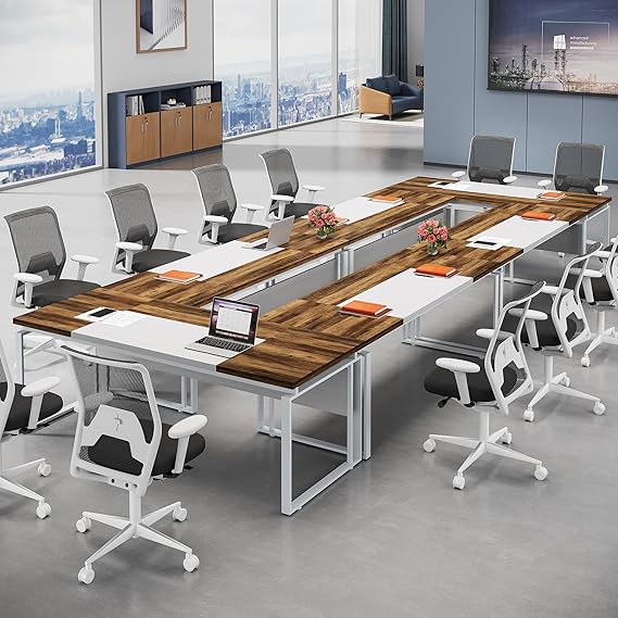 OfficeIn 63” Modern Conference Table – 5FT Meeting Table for Home Office, Business Training & Seminar, Stylish Metal Legs (Oak Karo & White)