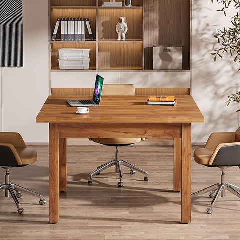 OfficeIn 39.4" Square Conference Table – Compact 4-Person Meeting Table with Solid Wood Legs & Thickened Tabletop