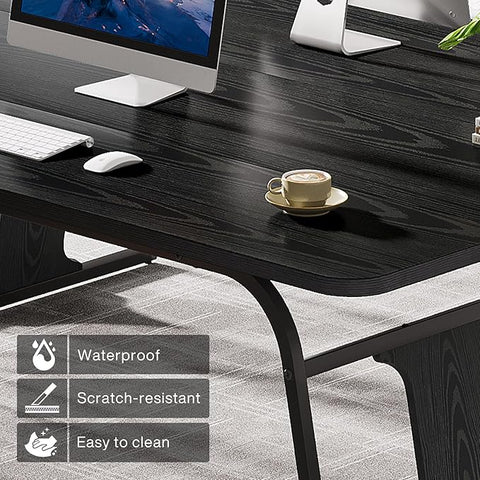 OfficeIn 63” Modern Executive Desk – Large Home Office Computer Desk with Sturdy Metal Legs, Wooden Writing Table Workstation, Black