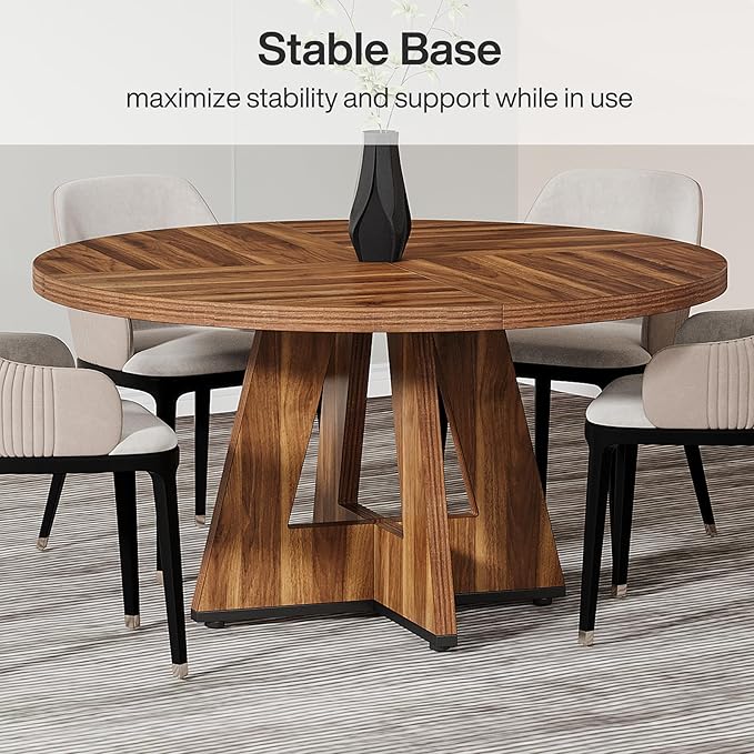 OfficeIn 47" Round Conference Table – Wooden Meeting Table for 4-6, Sturdy Base & Thick Top (Walnut)