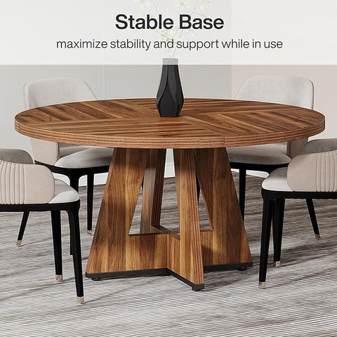 OfficeIn 47" Round Conference Table – Wooden Meeting Table for 4-6, Sturdy Base & Thick Top (Walnut)