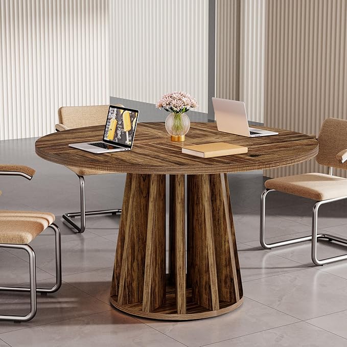 OfficeIn 47" Farmhouse Round Conference Table – Rustic Meeting Table for 4-6 People
