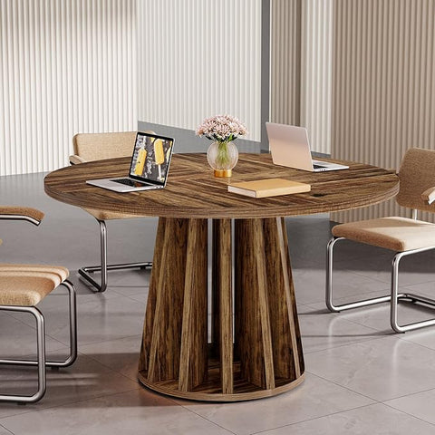 OfficeIn 47" Farmhouse Round Conference Table – Rustic Meeting Table for 4-6 People