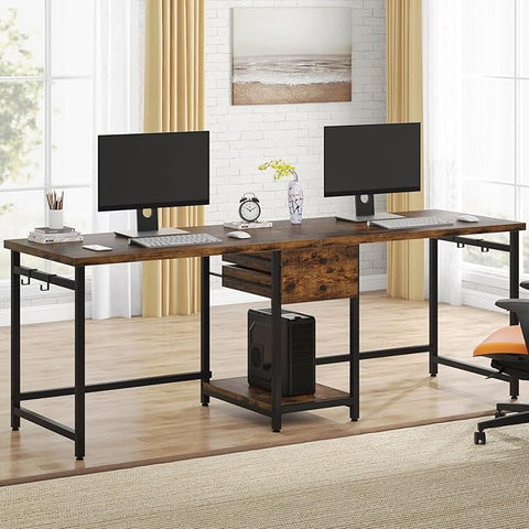 OfficeIn 79" Extra Long Double Desk – 2-Person Workstation with Drawers & Storage