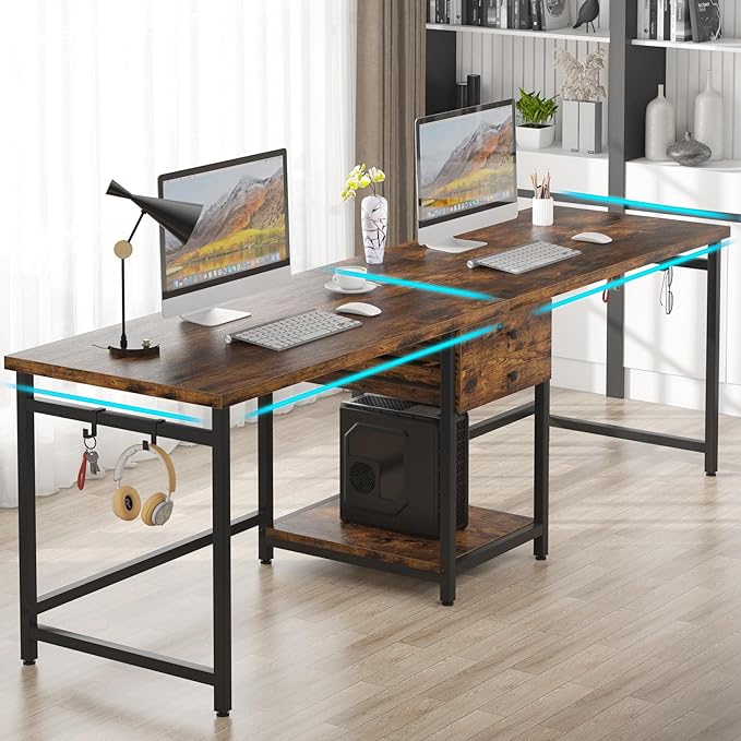 OfficeIn 79" Extra Long Double Desk – 2-Person Workstation with Drawers & Storage