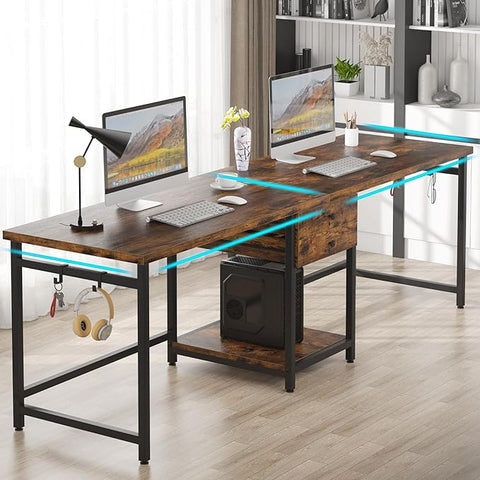 OfficeIn 79" Extra Long Double Desk – 2-Person Workstation with Drawers & Storage