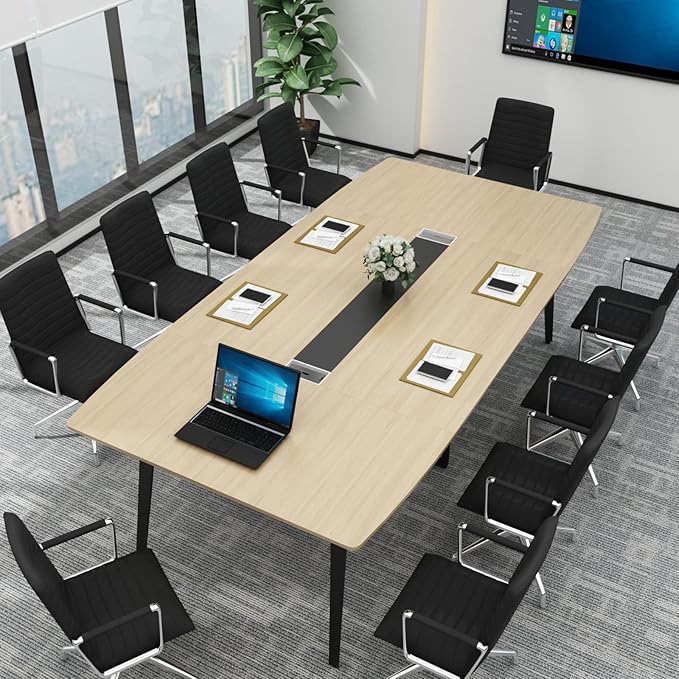 OfficeIn 94" Boat-Shaped Conference Table – Large Meeting Table with Grommet for Office & Boardroom