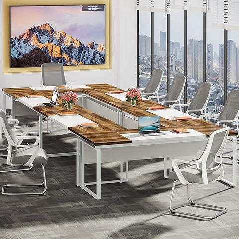 OfficeIn 63” Modern Conference Table – 5FT Meeting Table for Home Office, Business Training & Seminar, Stylish Metal Legs (Oak Karo & White)