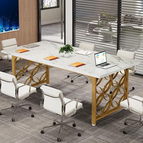 White & Gold Conference Table – Modern Office Meeting Desk for 4-6 People | Elegant Boardroom Furniture