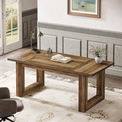 OfficeIn 63” Executive Computer Desk – Large Modern Home Office Desk with Solid Wooden Base, Simple Writing Table & Workstation, Rustic Brown