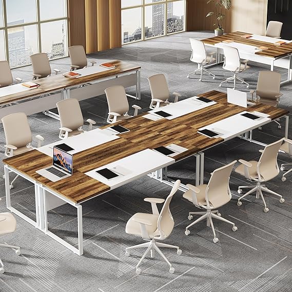 OfficeIn 63” Modern Conference Table – 5FT Meeting Table for Home Office, Business Training & Seminar, Stylish Metal Legs (Oak Karo & White)