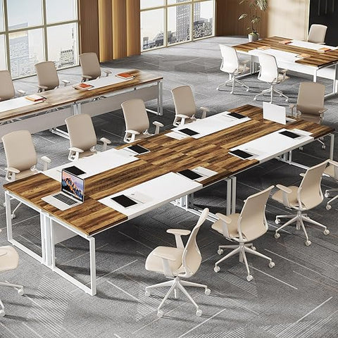 OfficeIn 63” Modern Conference Table – 5FT Meeting Table for Home Office, Business Training & Seminar, Stylish Metal Legs (Oak Karo & White)