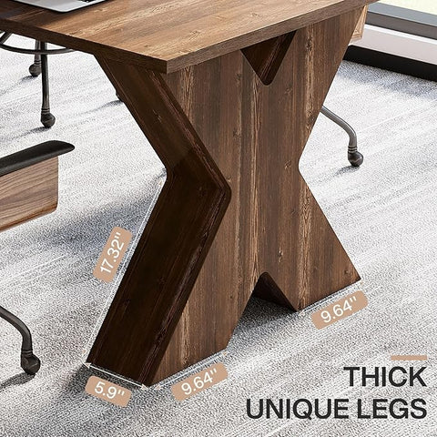 OfficeIn 63" Executive Desk – Large Office Computer Desk with X-Shaped Thickened Wood Pedestal Base, Modern Workstation Writing Table & Conference Table for Home Office