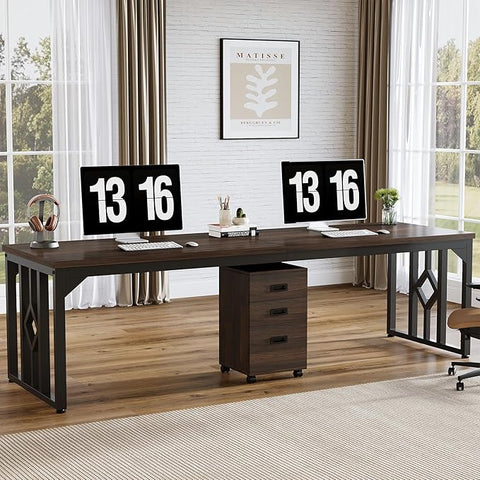 OfficeIn 78.7” Extra Long Two-Person Desk with File Cabinet – Spacious Computer Desk with Storage Drawers for Home Office