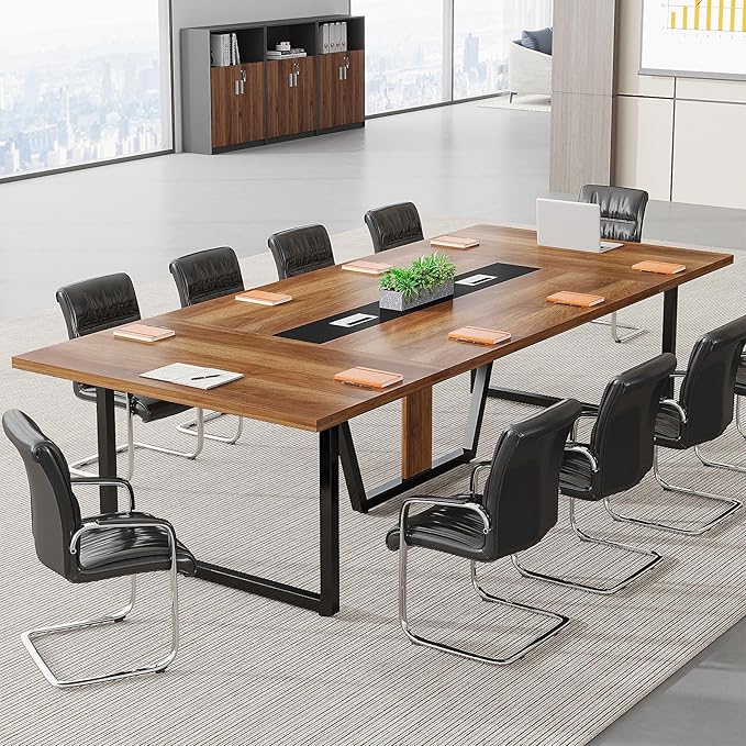 OfficeIn 8FT Conference Table – Large 10-Person Meeting & Podcast Table