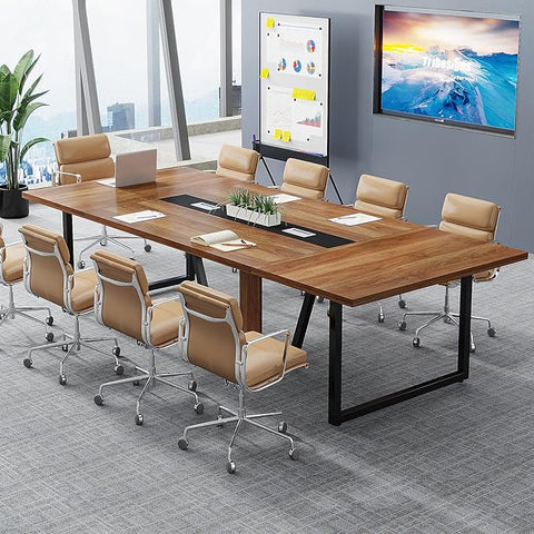 OfficeIn 8FT Conference Table – Large 10-Person Meeting & Podcast Table