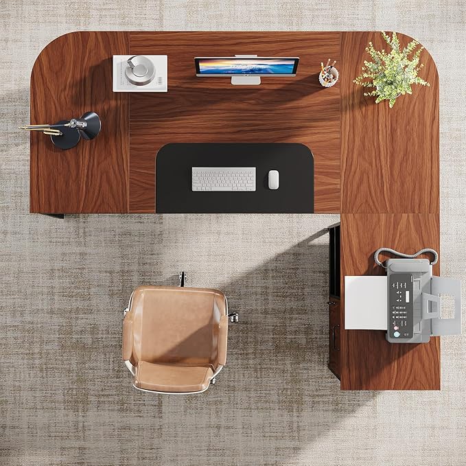 OfficeIn 63” L-Shaped Executive Desk & 31” File Cabinet – Home Office Desk with Drawer & Storage Shelves, Large Computer Workstation Business Furniture