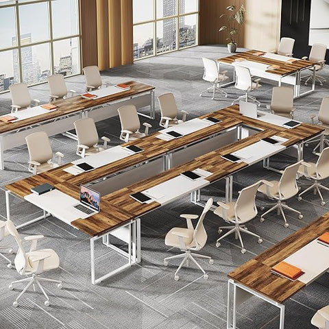 OfficeIn 63” Modern Conference Table – 5FT Meeting Table for Home Office, Business Training & Seminar, Stylish Metal Legs (Oak Karo & White)