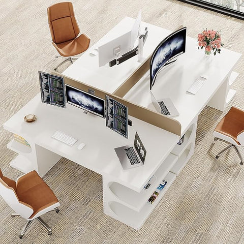 OfficeIn 62” Executive Desk – Large Home Office Computer Desk with Storage Shelves, Modern Workstation & Study Table, White