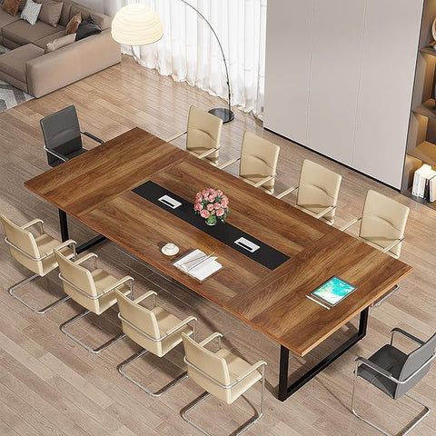 OfficeIn 8FT Conference Table – Large 10-Person Meeting & Podcast Table