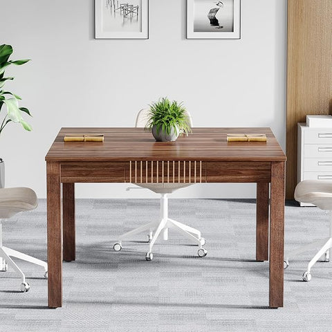 OfficeIn 39.3" Square Conference Table with Storage – Small Meeting Table for 4, Solid Wood Legs