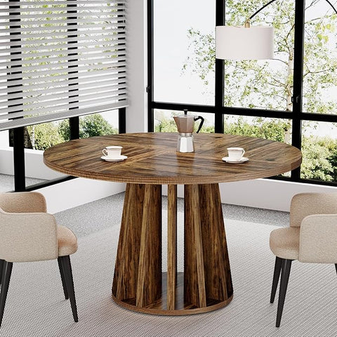OfficeIn 47" Farmhouse Round Conference Table – Rustic Meeting Table for 4-6 People