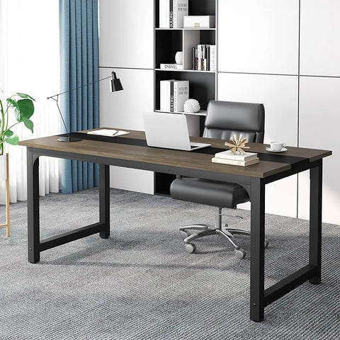 OfficeIn 70.8” Executive Desk – Large Home Office Workstation, Thick Frame, Vintage Grey/Black