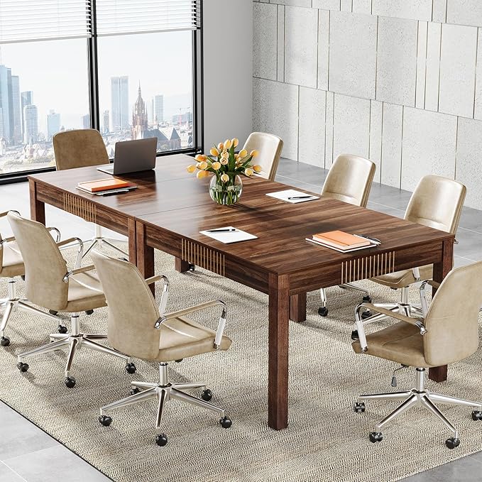 OfficeIn 39.3" Square Conference Table with Storage – Small Meeting Table for 4, Solid Wood Legs