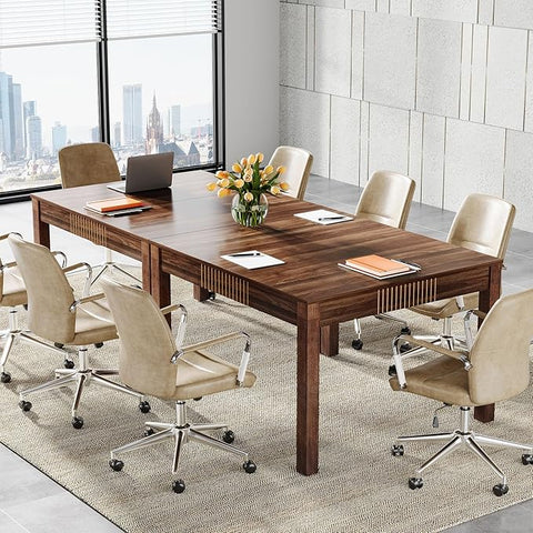 OfficeIn 39.3" Square Conference Table with Storage – Small Meeting Table for 4, Solid Wood Legs