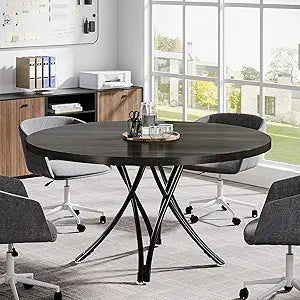 OfficeIn 47" Round Conference Table – Modern Black Business Meeting Table
