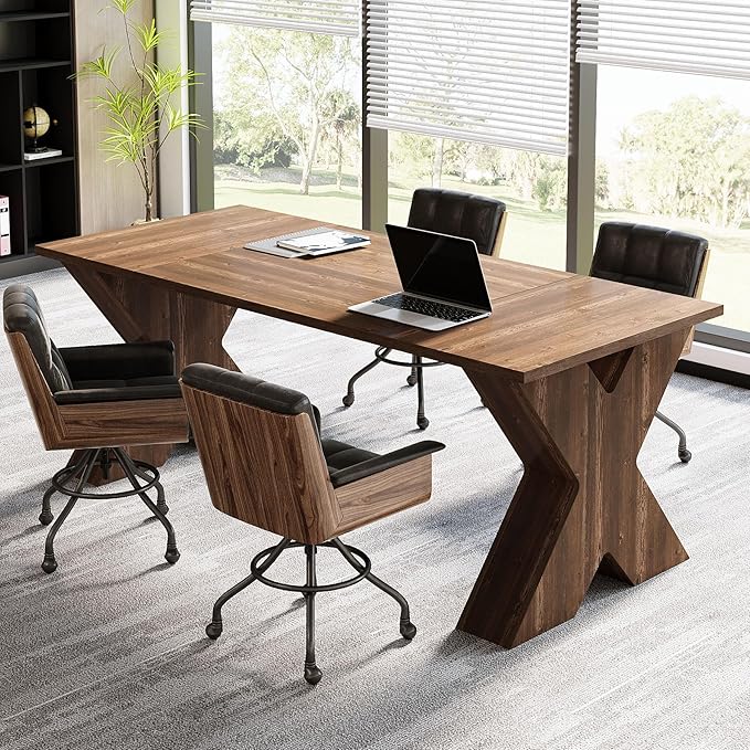OfficeIn 63" Executive Desk – Large Office Computer Desk with X-Shaped Thickened Wood Pedestal Base, Modern Workstation Writing Table & Conference Table for Home Office