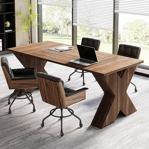 OfficeIn 63" Executive Desk – Large Office Computer Desk with X-Shaped Thickened Wood Pedestal Base, Modern Workstation Writing Table & Conference Table for Home Office