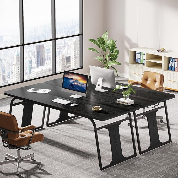 OfficeIn 63” Modern Executive Desk – Large Home Office Computer Desk with Sturdy Metal Legs, Wooden Writing Table Workstation, Black