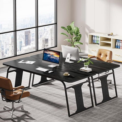 OfficeIn 63” Modern Executive Desk – Large Home Office Computer Desk with Sturdy Metal Legs, Wooden Writing Table Workstation, Black