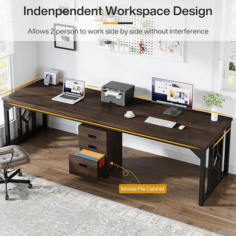 OfficeIn 78.7” Extra Long Two-Person Desk with File Cabinet – Spacious Computer Desk with Storage Drawers for Home Office